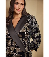 Adrianna Papell Plus Size Floral Print Velvet Surplice V-Neck 3/4 Sleeve Blazer Dress