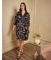 Adrianna Papell Plus Size Floral Print Velvet Surplice V-Neck 3/4 Sleeve Blazer Dress