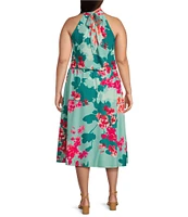 Adrianna Papell Plus Size Halter Neck Floral Print Blouson Midi Dress