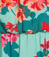 Adrianna Papell Plus Size Halter Neck Floral Print Blouson Midi Dress