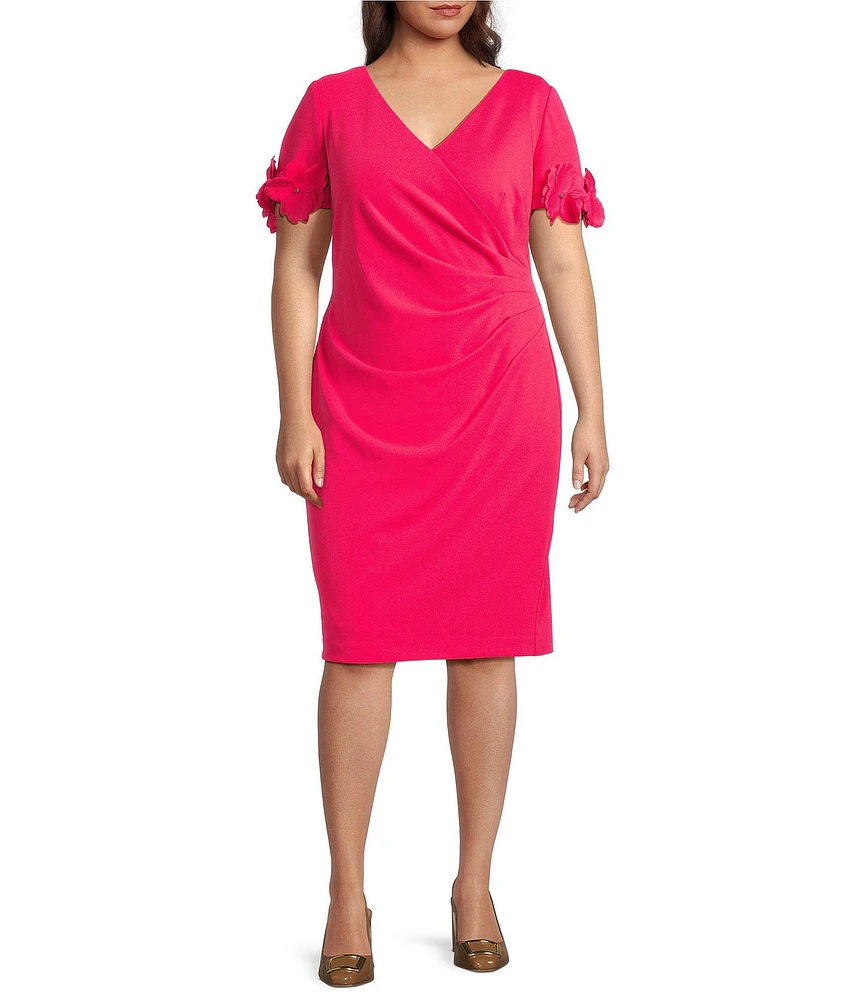 Adrianna Papell Plus Size Knit Crepe Short Sleeve Dress