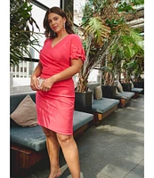 Adrianna Papell Plus Size Knit Crepe Short Sleeve Dress