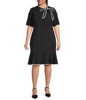 Adrianna Papell Plus Size Knit Crepe Tie Neck Dress