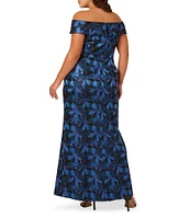 Adrianna Papell Plus Size Off-The-Shoulder Jacquard Sheath Gown