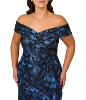 Adrianna Papell Plus Size Off-The-Shoulder Jacquard Sheath Gown