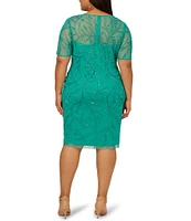 Adrianna Papell Plus Size Short Sleeve Beaded Sheath Dress