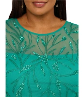 Adrianna Papell Plus Size Short Sleeve Beaded Sheath Dress