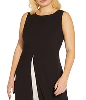 Adrianna Papell Plus Size Sleeveless Crew Neck Overlay Jumpsuit