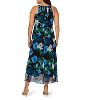 Adrianna Papell Plus Size Sleeveless Halter Neck Floral Jumpsuit