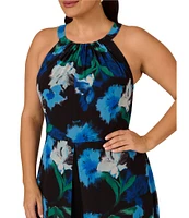 Adrianna Papell Plus Size Sleeveless Halter Neck Floral Jumpsuit