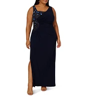 Adrianna Papell Plus Size Sleeveless Long Beaded Jersey Dress