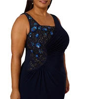 Adrianna Papell Plus Size Sleeveless Long Beaded Jersey Dress