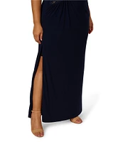 Adrianna Papell Plus Size Sleeveless Long Beaded Jersey Dress