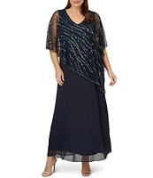 Adrianna Papell Plus Size Sleeveless V-Neck Beaded Popover Midi Dress