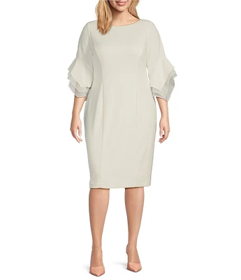 Adrianna Papell Plus Size Stretch Crepe 3/4 Bell Sleeve Sheath Dress