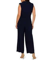 Adrianna Papell Plus Size Stretch Jersey Sleeveless V-Neck Embellished Waist Jumpsuit