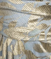 Adrianna Papell Plus Size V-Neck Flutter Sleeve Foil Leaf Printed Gown