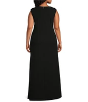 Adrianna Papell Plus Size V-Neck Sleeveless Beaded Crepe Gown