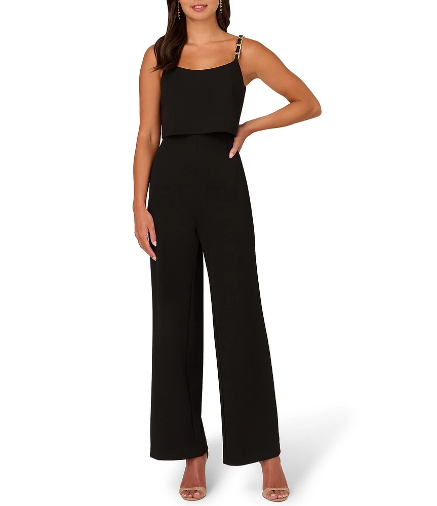 Adrianna Papell Popover Crepe Scoop Neck Sleeveless Chain Strap Jumpsuit