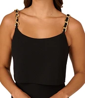 Adrianna Papell Popover Crepe Scoop Neck Sleeveless Chain Strap Jumpsuit