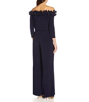 Adrianna Papell Ruffle Off-the-Shoulder 3/4 Sleeve Jersey Jumpsuit