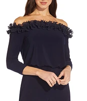 Adrianna Papell Ruffle Off-the-Shoulder 3/4 Sleeve Jersey Jumpsuit