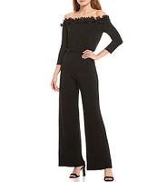 Adrianna Papell Ruffle Off-the-Shoulder 3/4 Sleeve Jersey Jumpsuit