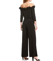 Adrianna Papell Ruffle Off-the-Shoulder 3/4 Sleeve Jersey Jumpsuit