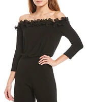 Adrianna Papell Ruffle Off-the-Shoulder 3/4 Sleeve Jersey Jumpsuit