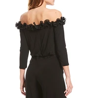 Adrianna Papell Ruffle Off-the-Shoulder 3/4 Sleeve Jersey Jumpsuit