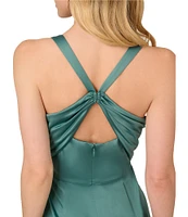 Adrianna Papell Satin Crepe Square Neck Sleeveless Sheath Gown