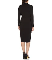 Adrianna Papell Satin Lapel Long Sleeve Wrap Tuxedo Dress