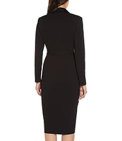 Adrianna Papell Satin Lapel Long Sleeve Wrap Tuxedo Dress