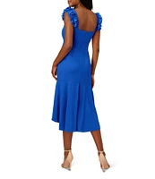 Adrianna Papell Satin Ruffle Sleeve High-Low Midi Dress