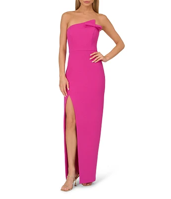 Adrianna Papell Scuba Crepe Strapless Neck Sleeveless Bow Side Slit Gown