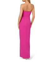 Adrianna Papell Scuba Crepe Strapless Neck Sleeveless Bow Side Slit Gown