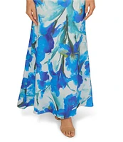 Adrianna Papell Scuba Floral Print One-Shoulder Neck Sleeveless Bow Detail Mermaid Gown