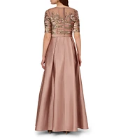 Adrianna Papell Sequin Illusion Round Neck Short Sleeve Gown