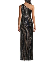 Adrianna Papell Sequin One Shoulder Sleeveless Gown