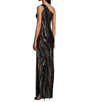 Adrianna Papell Sequin One Shoulder Sleeveless Gown