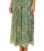 Adrianna Papell Sheath Pleated Bodice V-Neck Sleeveless Metallic Crinkle Chiffon Midi Dress