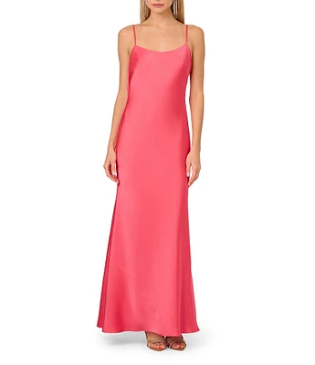 Adrianna Papell Sleeveless Drape Back Stretch Satin Sheath Gown