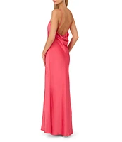 Adrianna Papell Sleeveless Drape Back Stretch Satin Sheath Gown