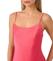 Adrianna Papell Sleeveless Drape Back Stretch Satin Sheath Gown