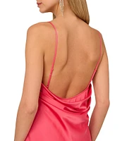 Adrianna Papell Sleeveless Drape Back Stretch Satin Sheath Gown