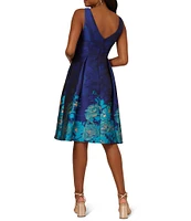 Adrianna Papell Sleeveless Metallic Floral Border Print A-Line Dress