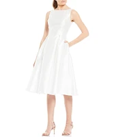 Adrianna Papell Boat Neck Sleeveless A-Line Taffeta Dress