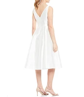 Adrianna Papell Boat Neck Sleeveless A-Line Taffeta Dress