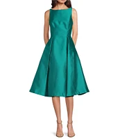 Adrianna Papell Boat Neck Sleeveless A-Line Taffeta Dress