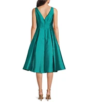 Adrianna Papell Boat Neck Sleeveless A-Line Taffeta Dress